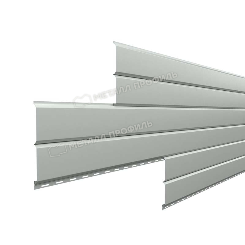 Софит металлический Металл Профиль Lбрус сплошной Prisma 0.5 мм RAL 9006 (бело-алюминиевый)