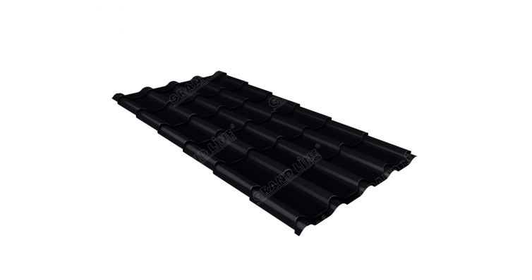 Металлочерепица Grand Line Kamea 0.5 мм Rooftop бархат (RAL 9005 черный янтарь)